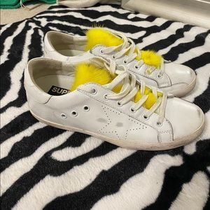 YELLOW MINK FUR GOLDEN GOOSE SUPERSTARS